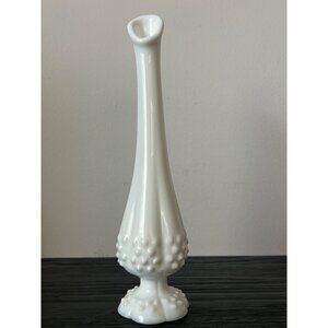 VTG Fenton White Hobnail Milk Glass Bud Vase 10.5" Stretch/Swung Footed Vase MCM